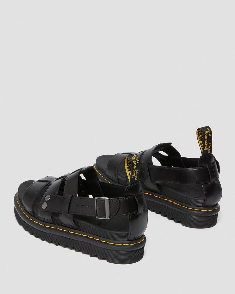 Men's Dr Martens Terry Leather Strap Sandals Black | AU 642XYU